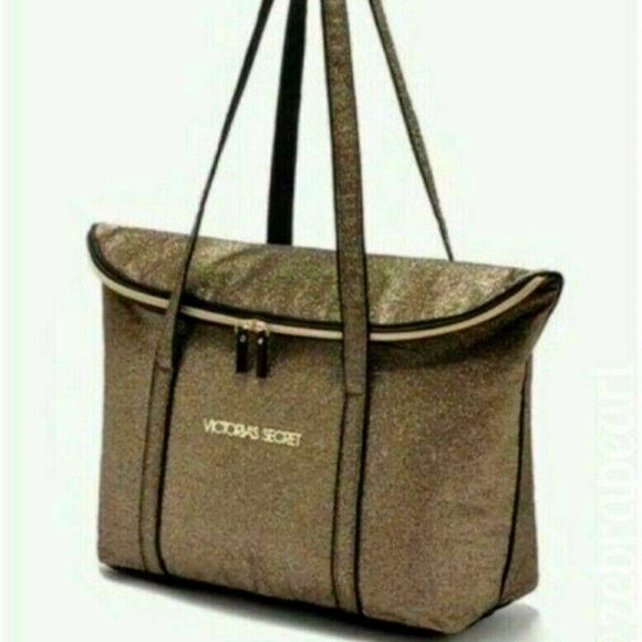 Victoria's Secret Handbags - 💕Victorias Secret ToteBag Gold Metallic Glitter